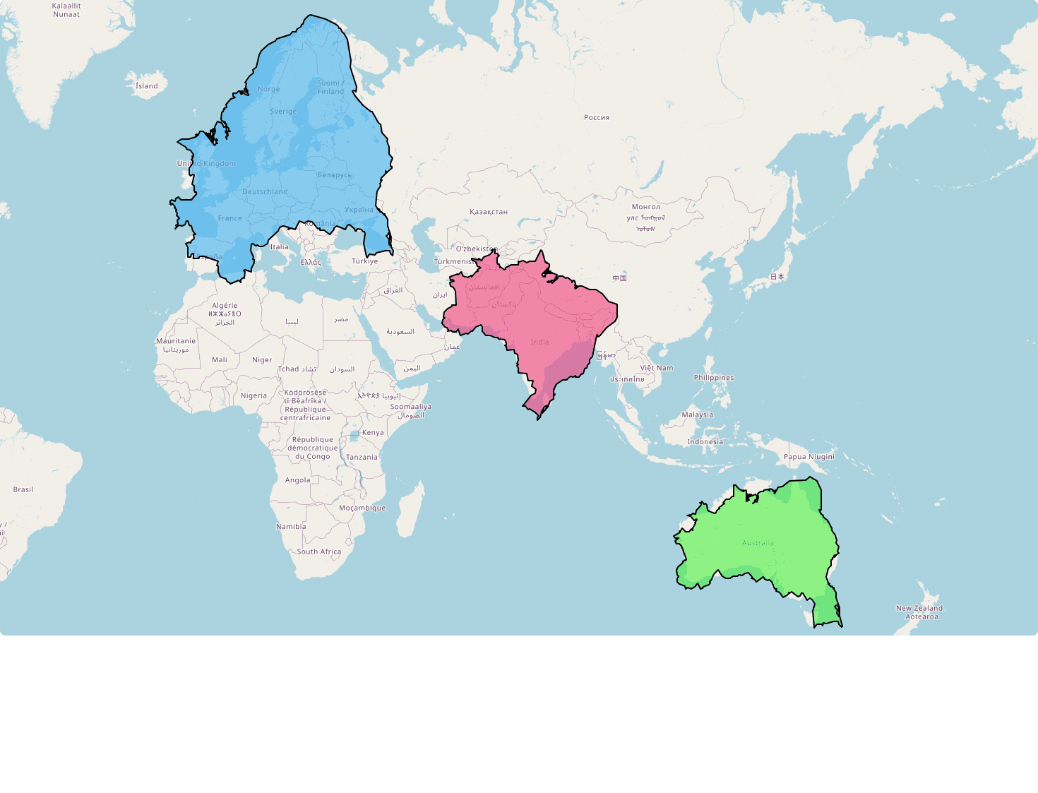 Brazil vs Europe, Australia & India map comparison
