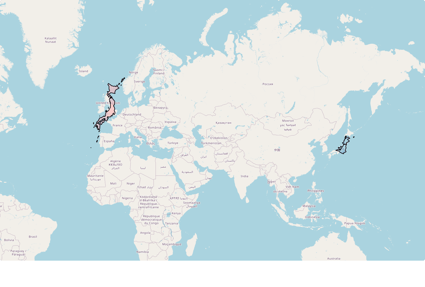 Great Britain vs Japan map comparison